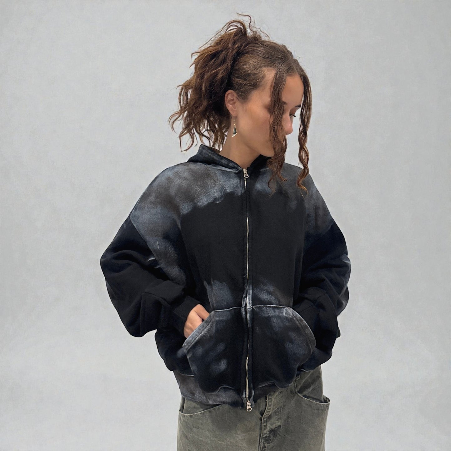 By Attention Paint Wash Black Zip-Up | ODD EVEN