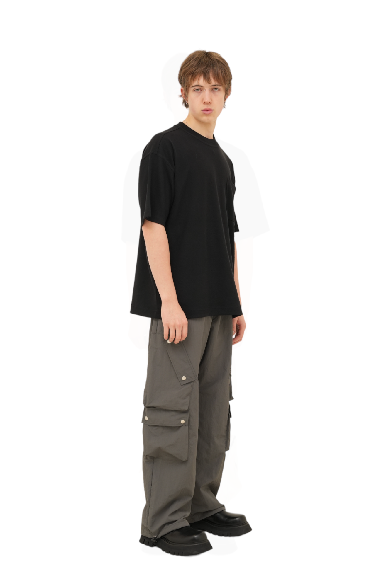 Game Snap Button Detail Cargo Pants Charcoal