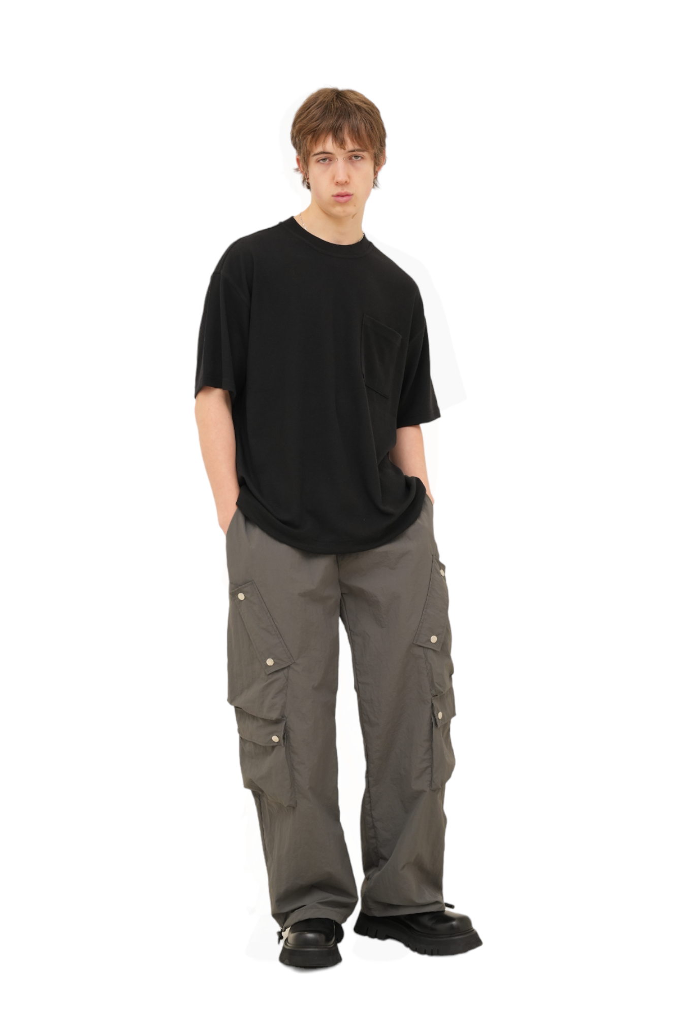 Game Snap Button Detail Cargo Pants Charcoal