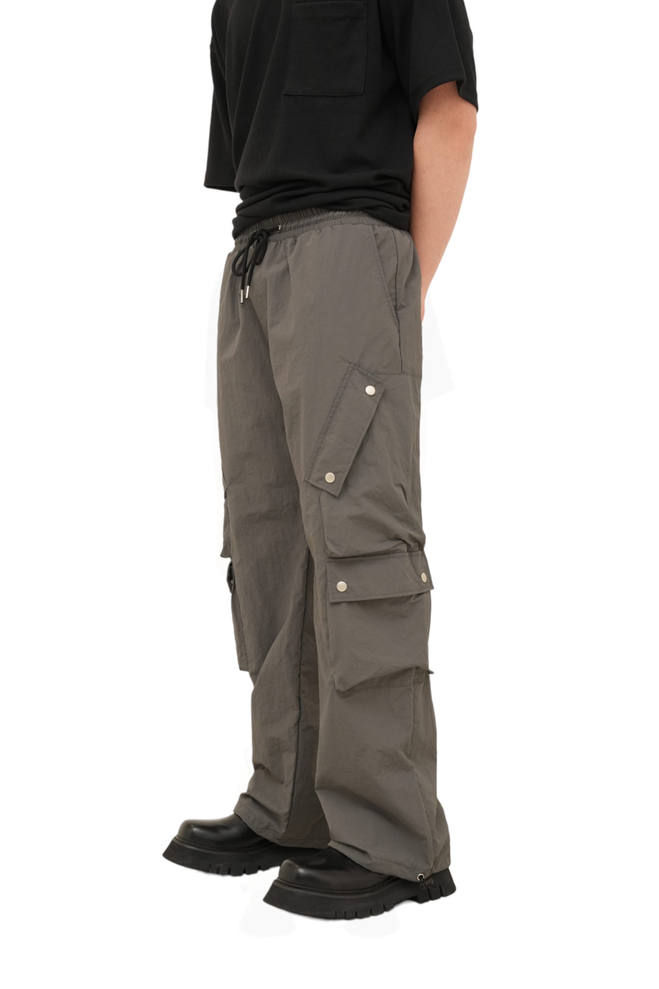 Game Snap Button Detail Cargo Pants Charcoal
