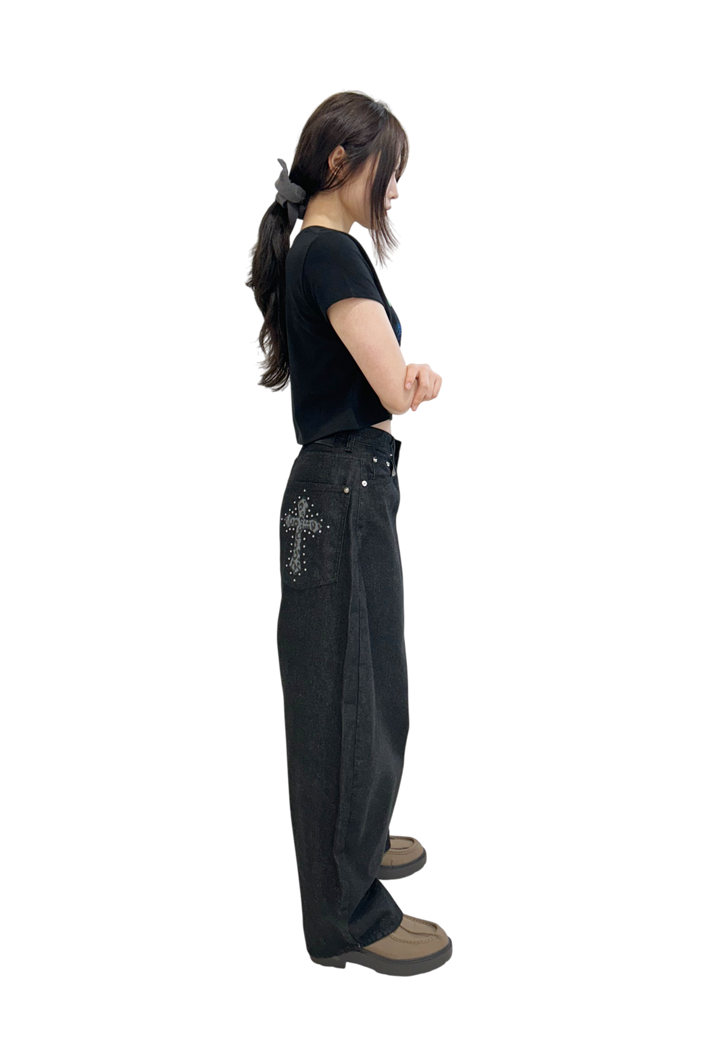 Develop Korea Gothic Cross Jeans Black | ODD EVEN