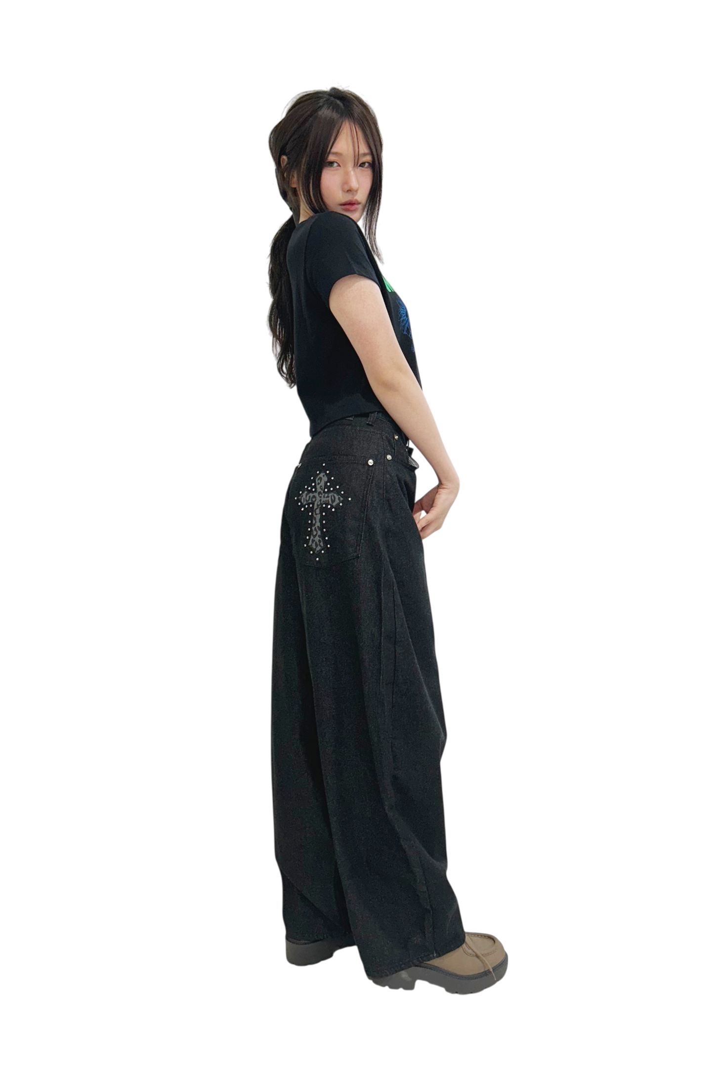 Develop Korea Gothic Cross Jeans Black | ODD EVEN