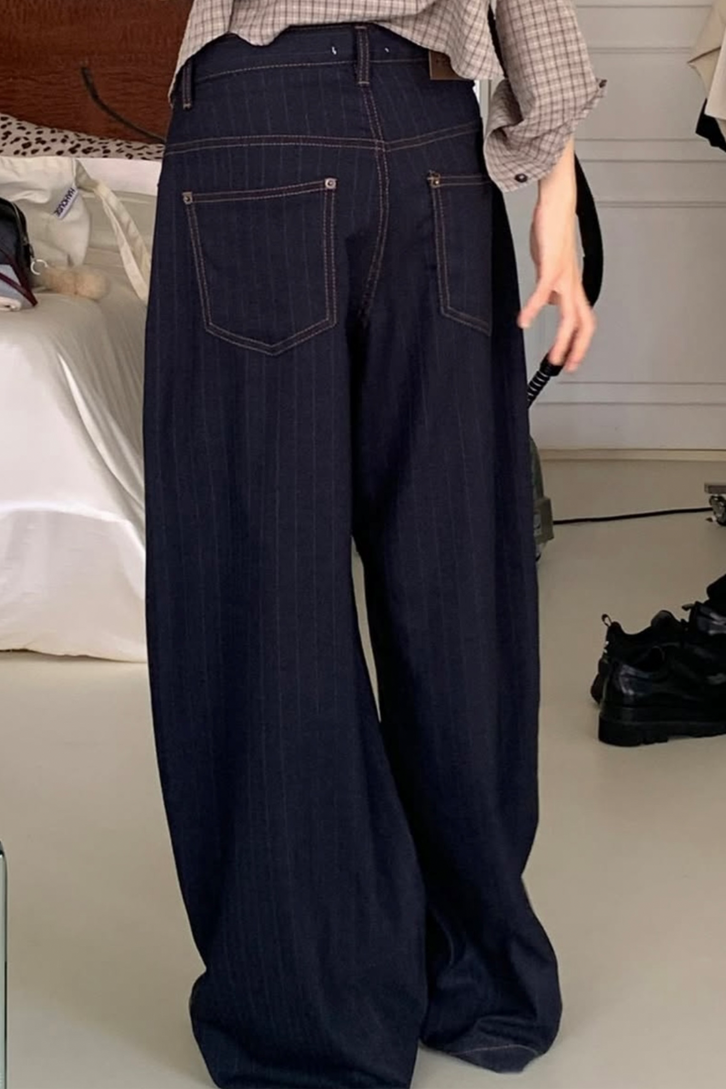 Develop Korea School Days Pinstripe Pants Dark Navy | ODD EVEN