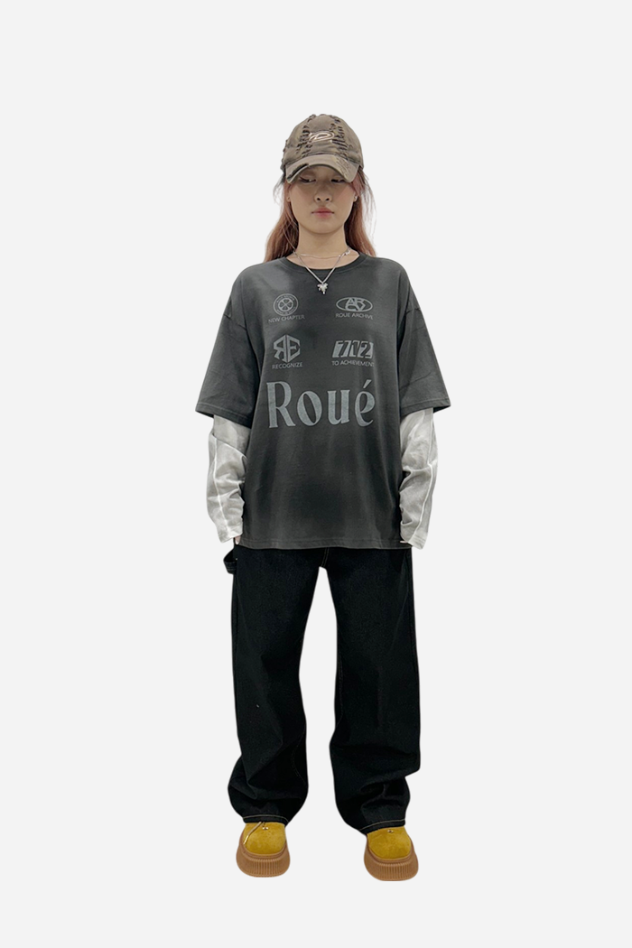 Roue Stamps Washed L/S Charcoal