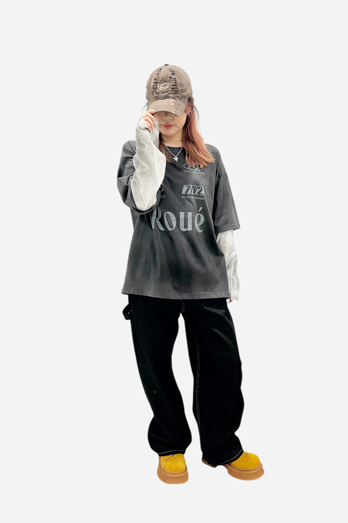Roue Stamps Washed L/S Charcoal