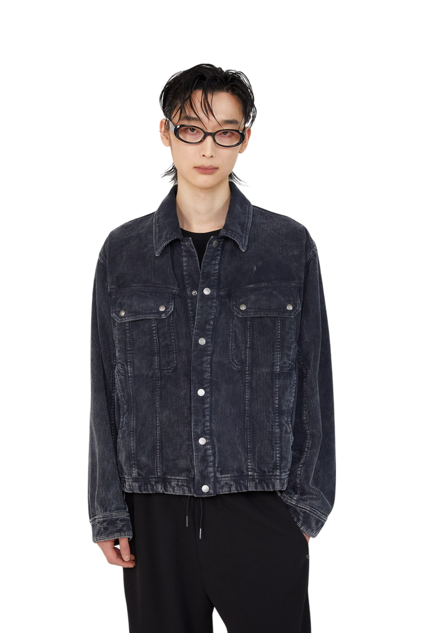 Ilcorso Washed Corduroy Trucker Jacket Charcoal | ODD EVEN