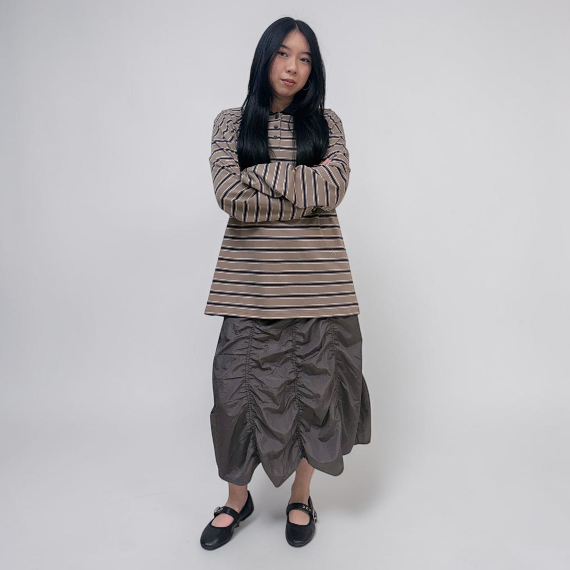 Askhaki Seoul Xliu Striped Top Brown | ODD EVEN