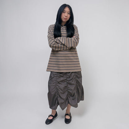 Askhaki Seoul Xliu Striped Top Brown | ODD EVEN