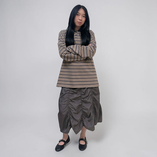 Askhaki Seoul Xliu Striped Top Brown | ODD EVEN