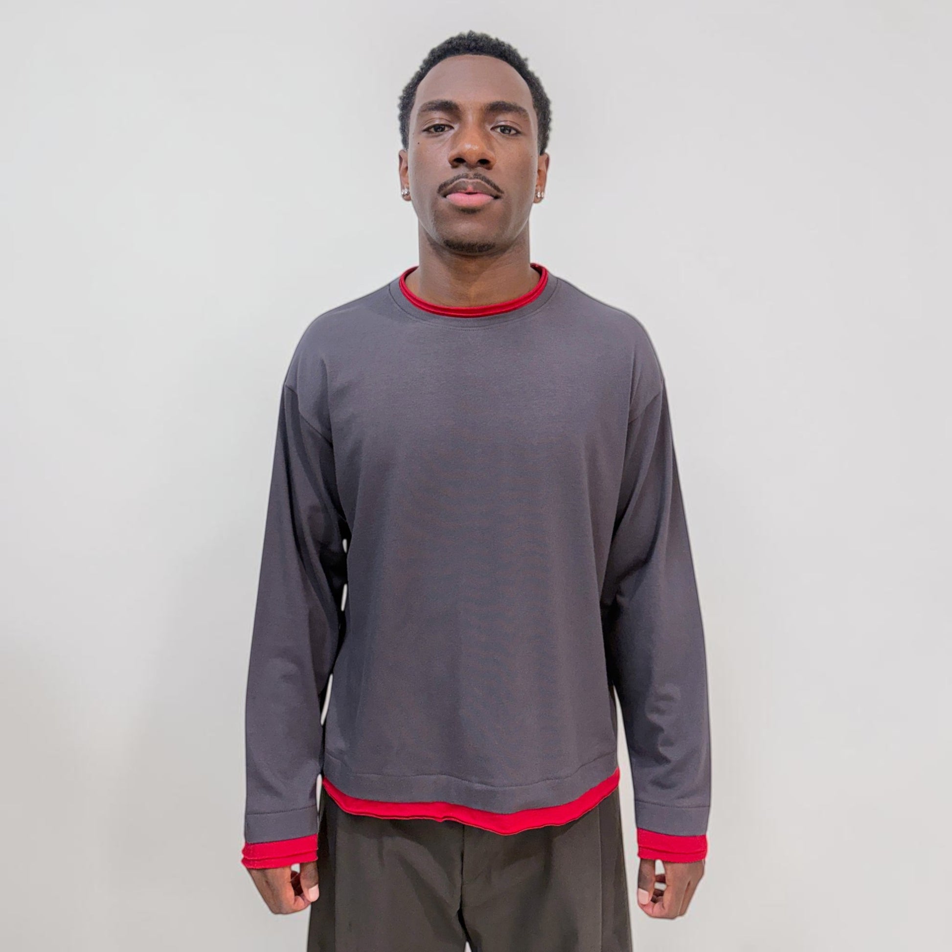 By Attention Double Up L/S Grey/Red | ODD EVEN