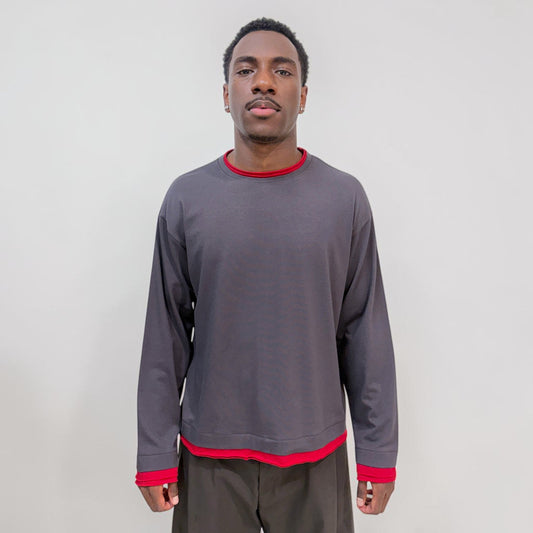 By Attention Double Up L/S Grey/Red | ODD EVEN