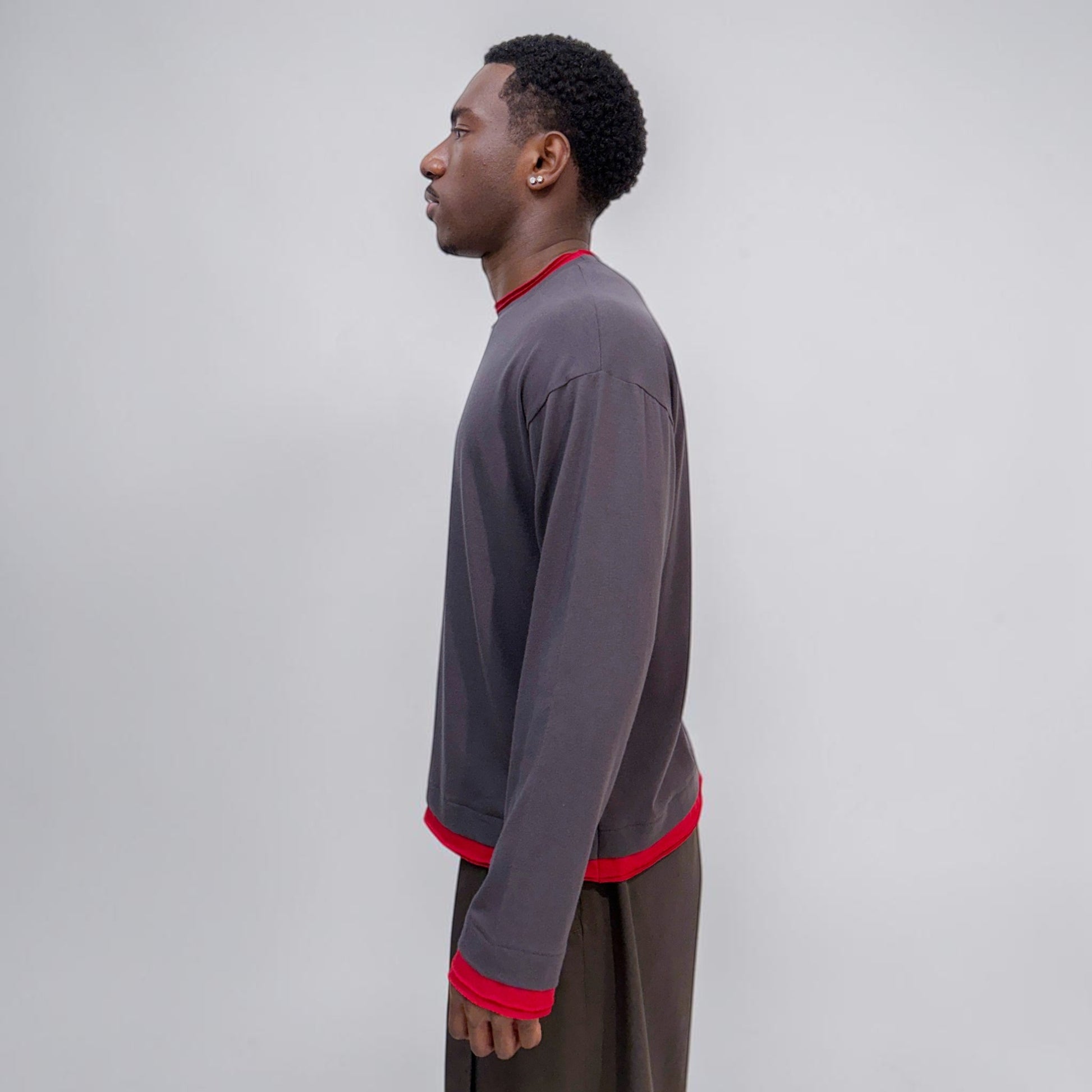 By Attention Double Up L/S Grey/Red | ODD EVEN