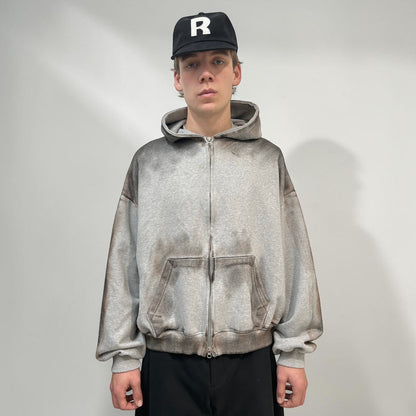 By Attention Paint Wash Zip-Up Grey | ODD EVEN