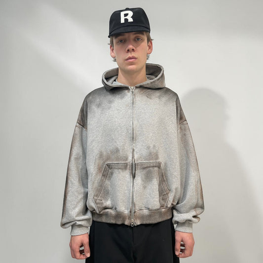 By Attention Paint Wash Zip-Up Grey | ODD EVEN