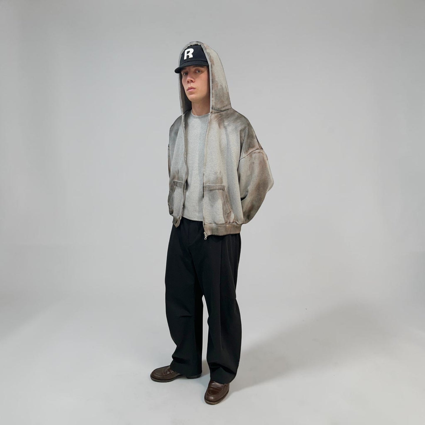By Attention Paint Wash Zip-Up Grey | ODD EVEN