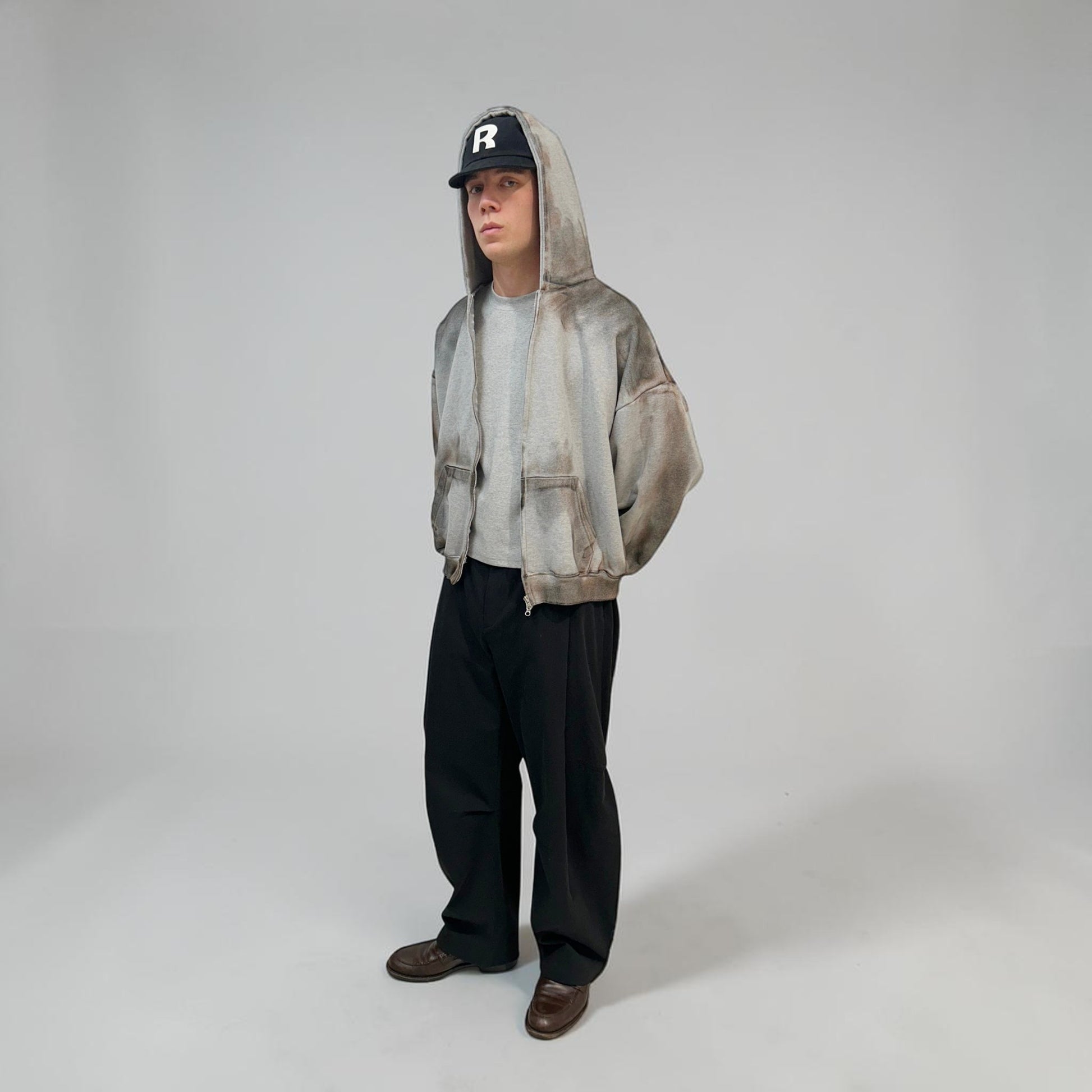 By Attention Paint Wash Zip-Up Grey | ODD EVEN