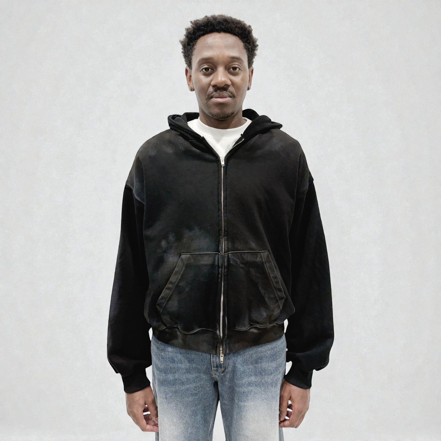 By Attention Paint Wash Black Zip-Up | ODD EVEN