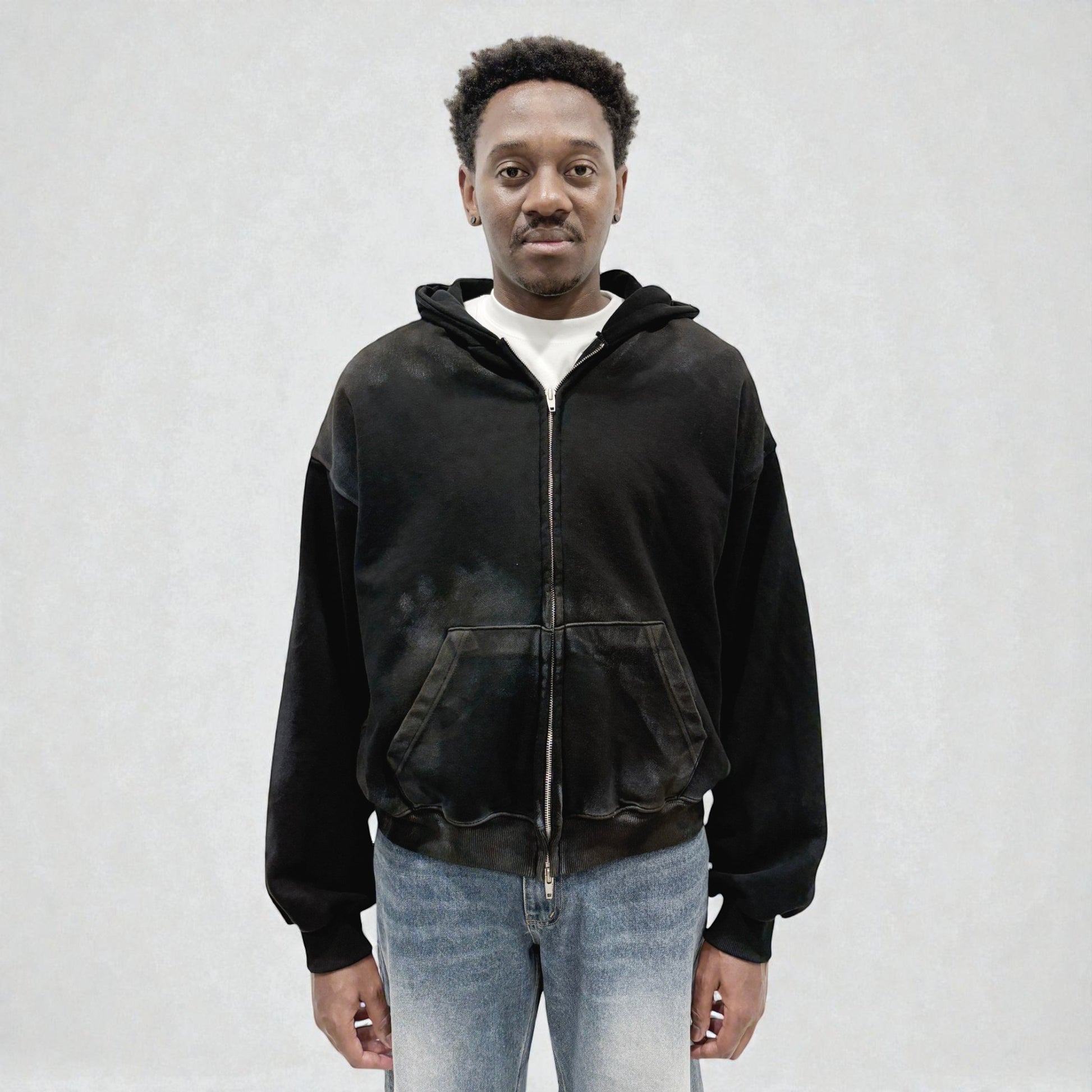 By Attention Paint Wash Black Zip-Up | ODD EVEN