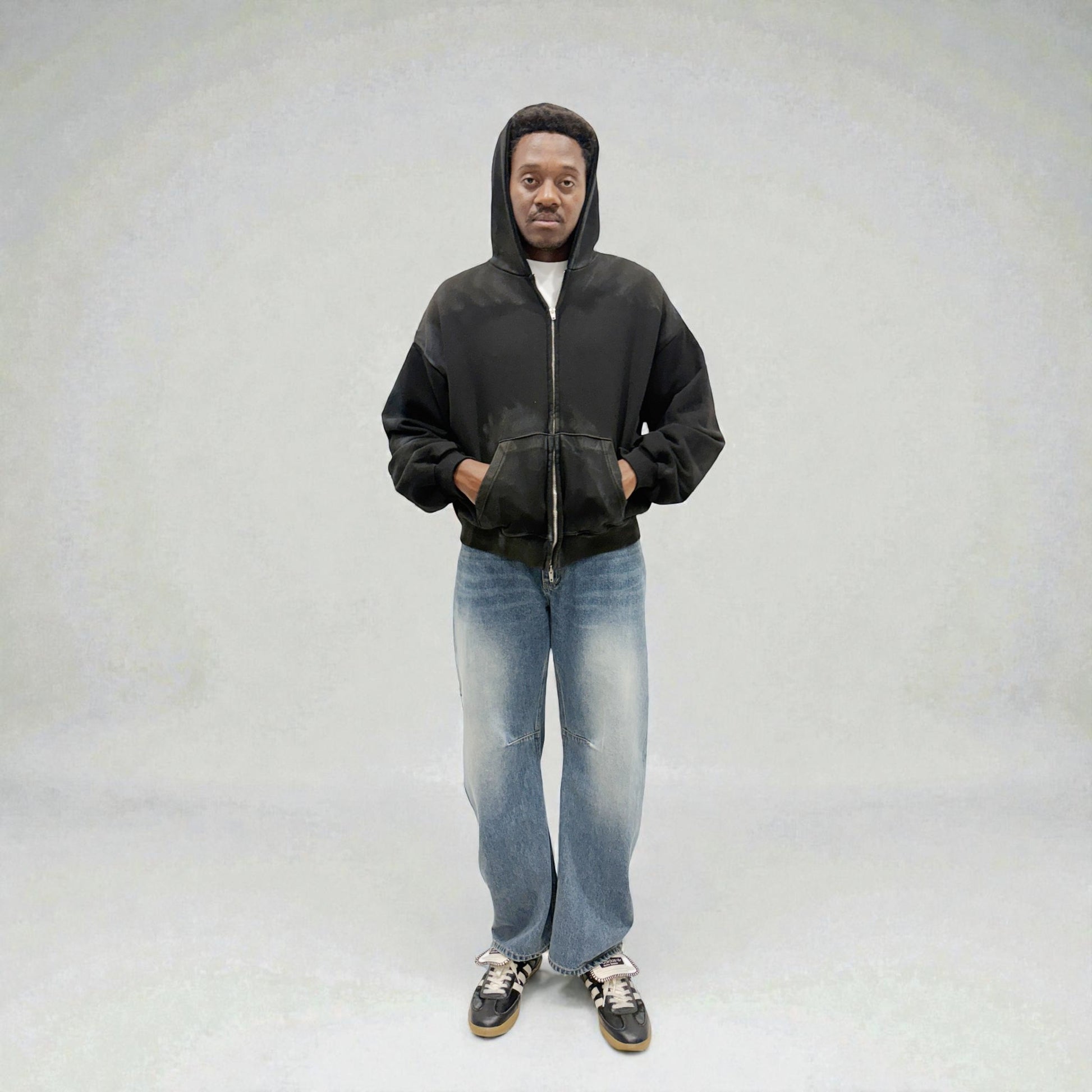 By Attention Paint Wash Black Zip-Up | ODD EVEN