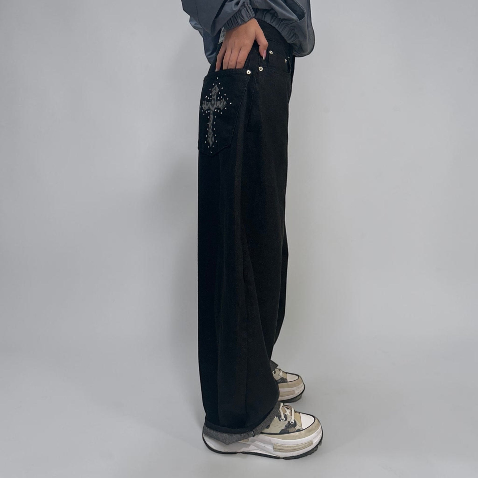 Develop Korea Gothic Cross Jeans Black | ODD EVEN