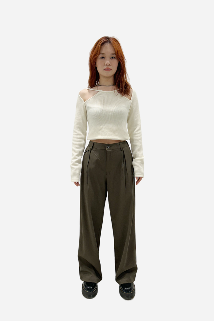 Margaret 2-Tuck Wide Leg Pants Brown | ODD EVEN