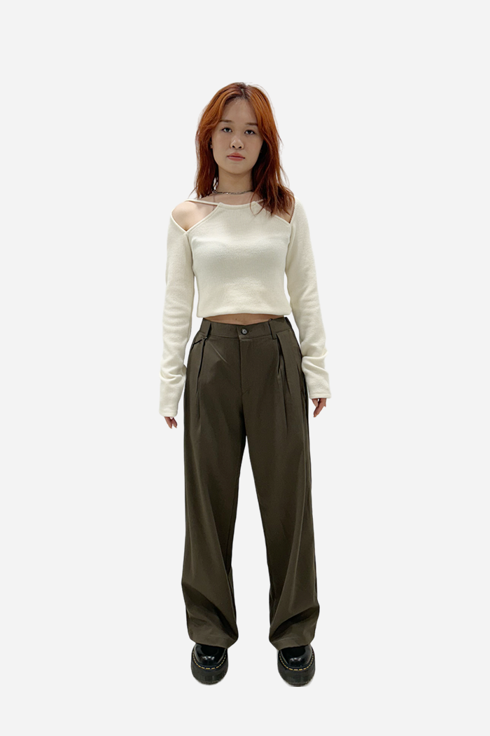 Margaret 2-Tuck Wide Leg Pants Dark Olive | ODD EVEN