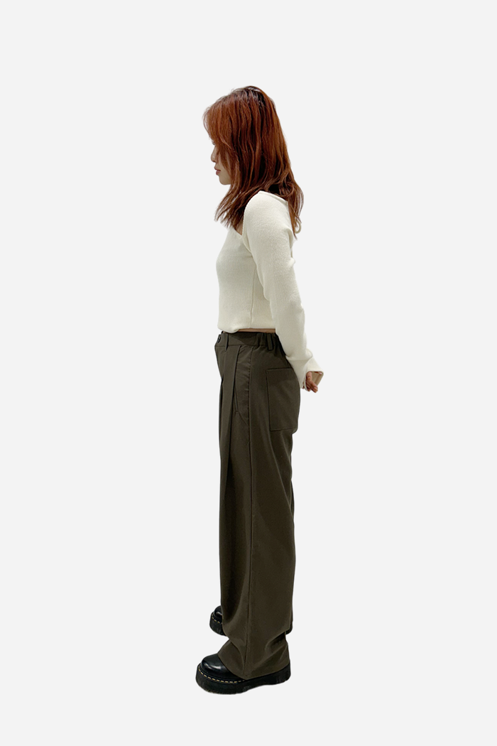 Margaret 2-Tuck Wide Leg Pants Brown | ODD EVEN