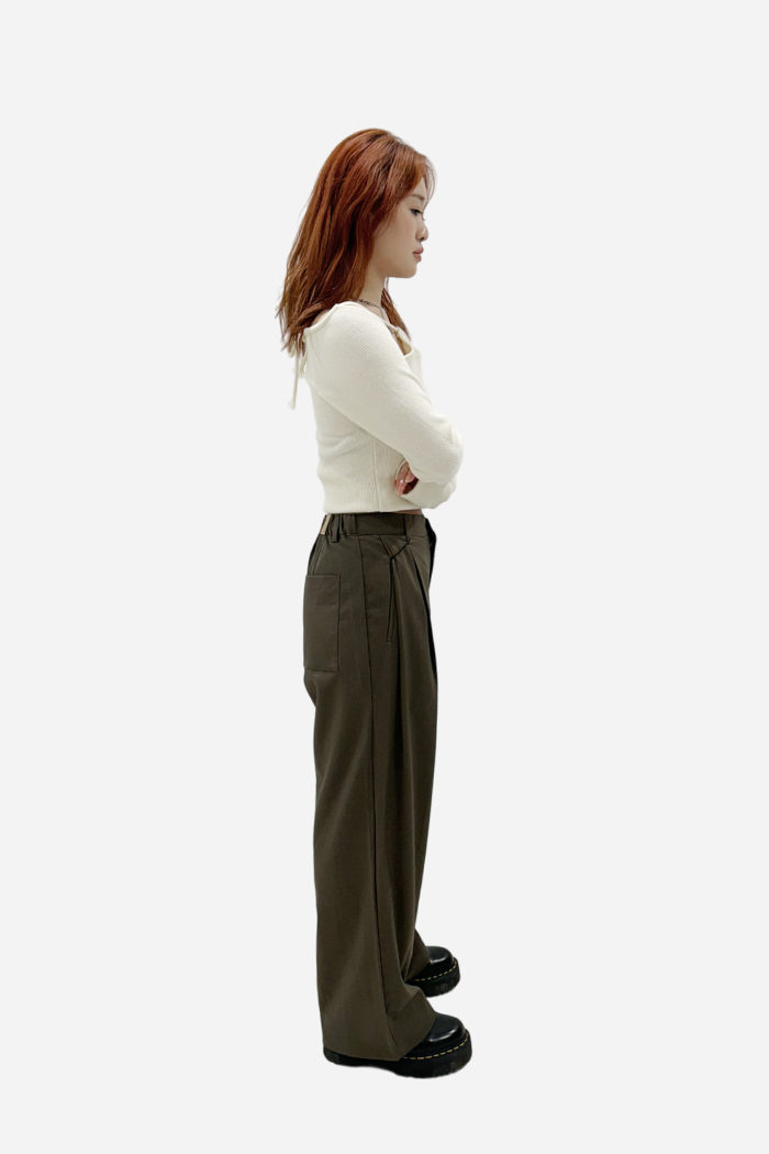 Margaret 2-Tuck Wide Leg Pants Dark Olive | ODD EVEN