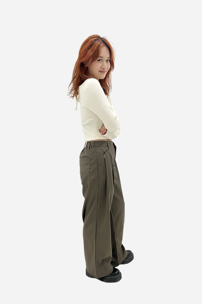 Margaret 2-Tuck Wide Leg Pants Dark Olive | ODD EVEN