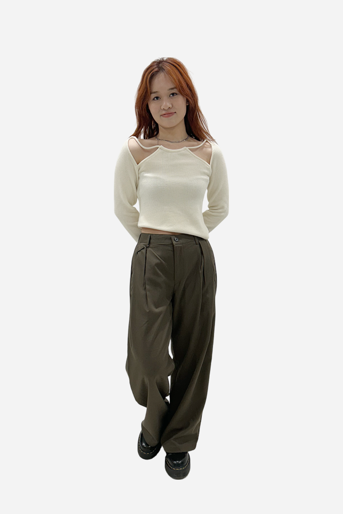 Margaret 2-Tuck Wide Leg Pants Dark Olive | ODD EVEN