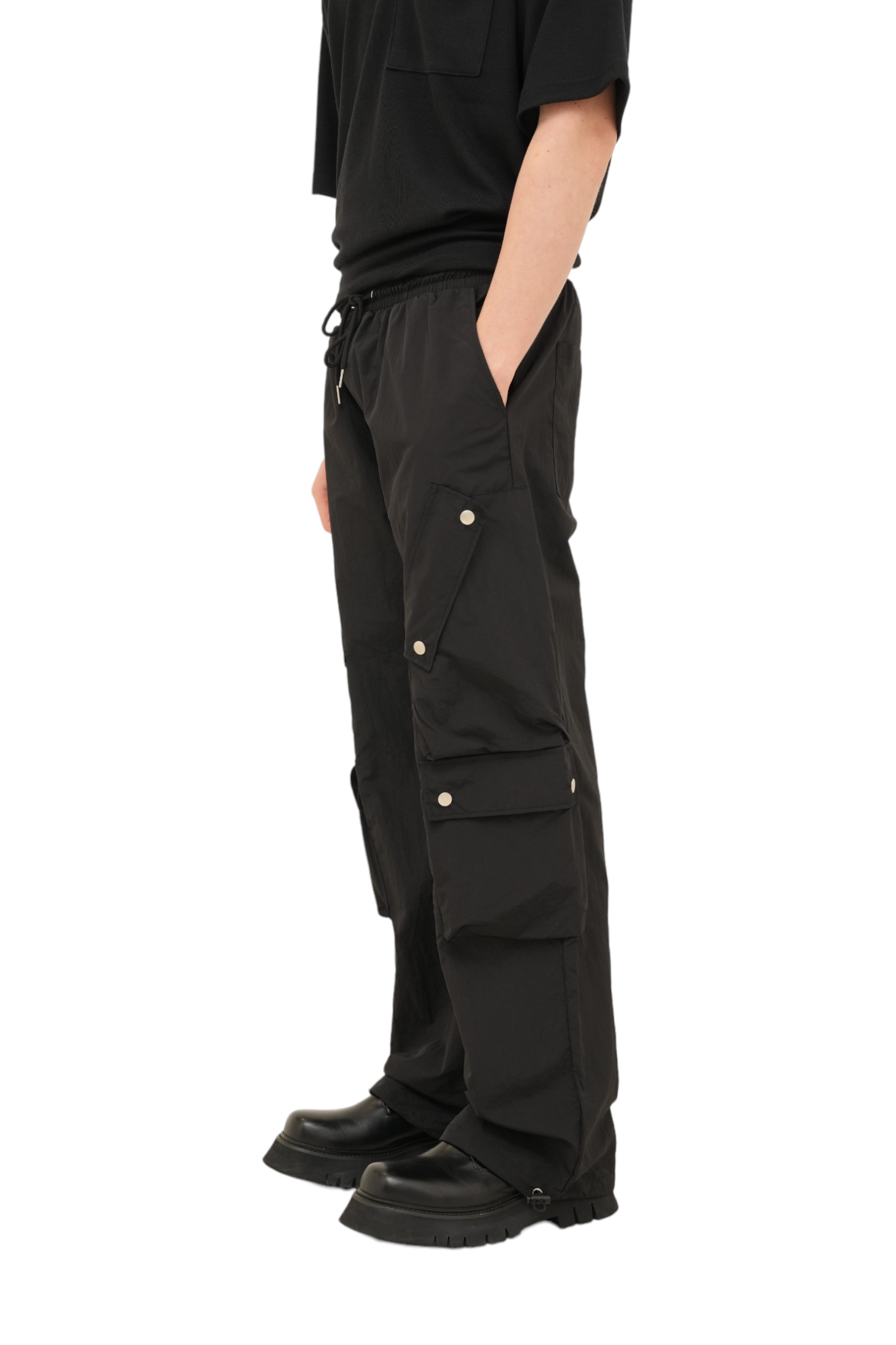 Game Snap Button Detail Cargo Pants Black