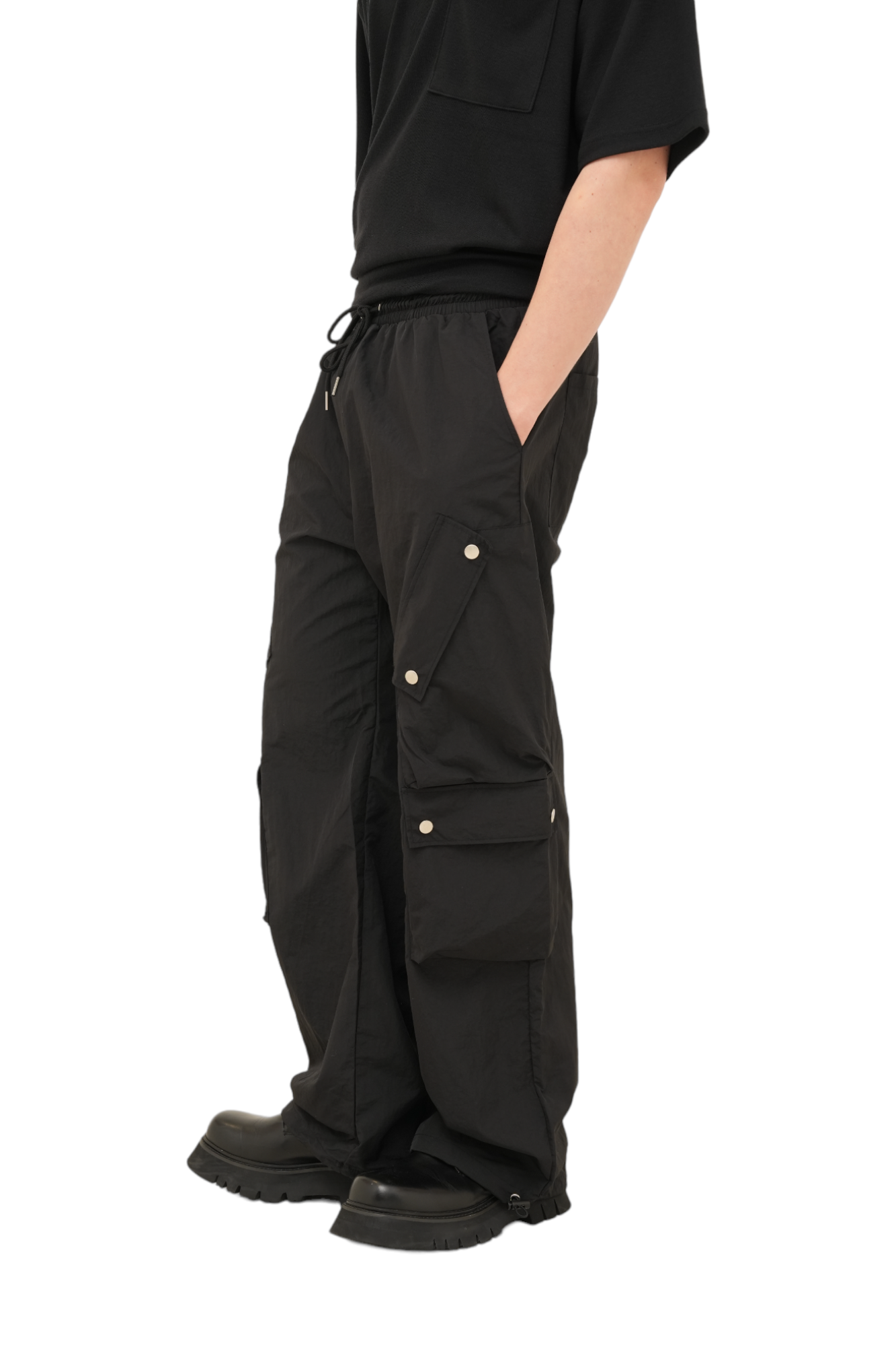 Game Snap Button Detail Cargo Pants Black