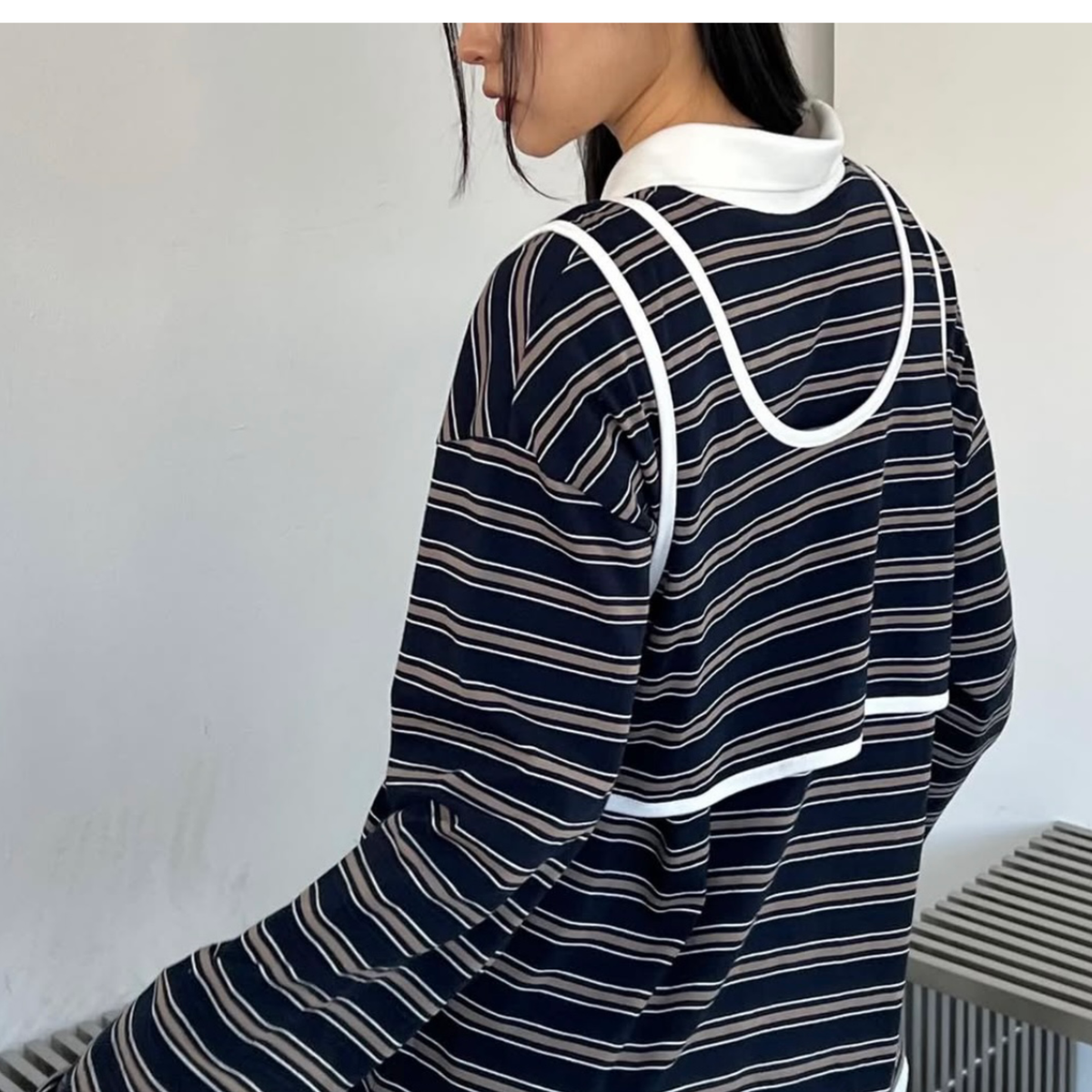 Askhaki Seoul Xliu Striped Top Navy